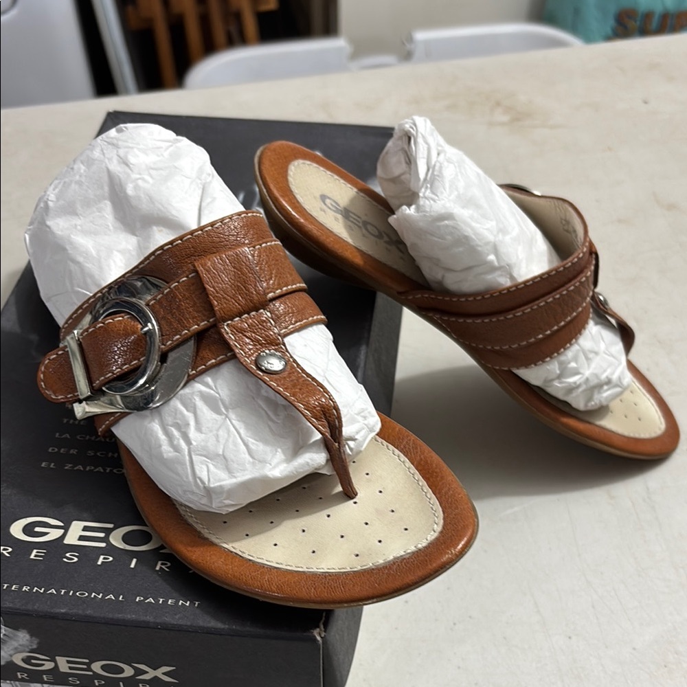 Geox Brown Leather Sandals